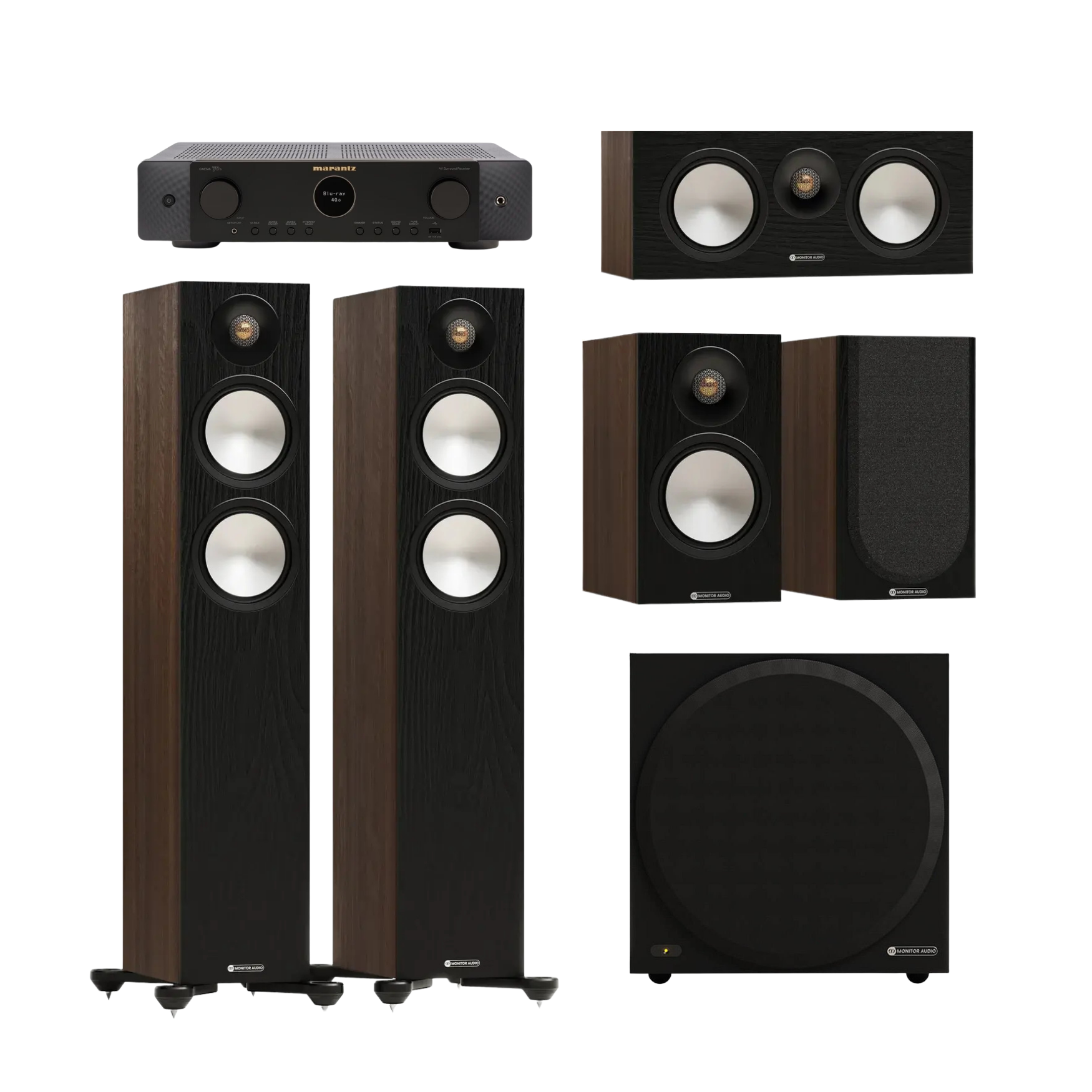 Monitor Audio & Marantz Evde Stadyum Deneyimi Paketi - Uno | Referans Seviye 5.1 Sinema Sistemi Walnut