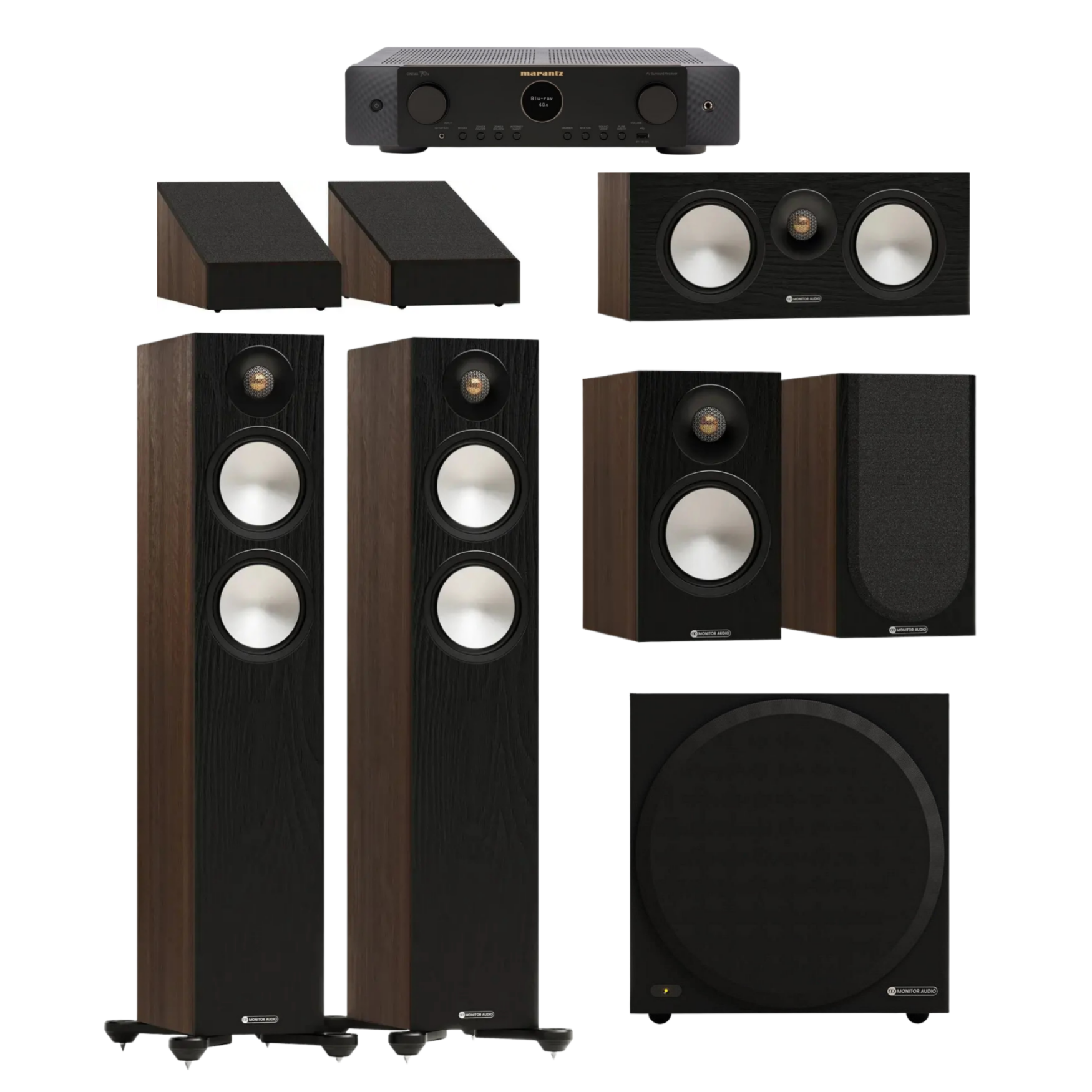 Monitor Audio & Marantz Evde Stadyum Deneyimi Paketi - Dos | Dolby Atmos Destekli Premium Sinema Sistemi Walnut